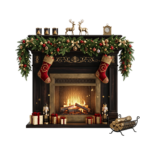 Christmas Fireplace Decorated Garland Stockings