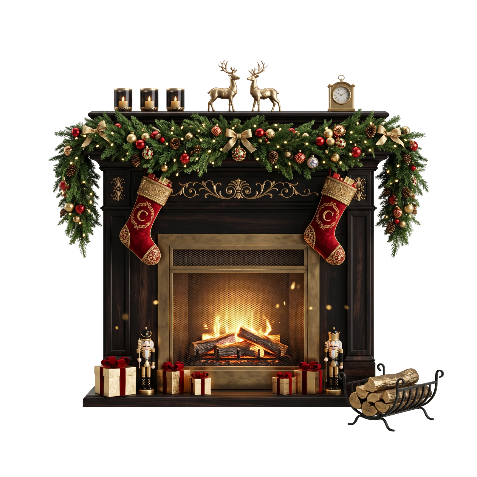 Christmas Fireplace Decorated Garland Stockings