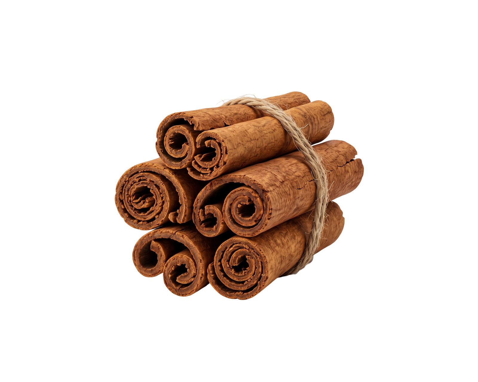 Cinnamon Bark Sticks Bundle Tied with String Isolated
