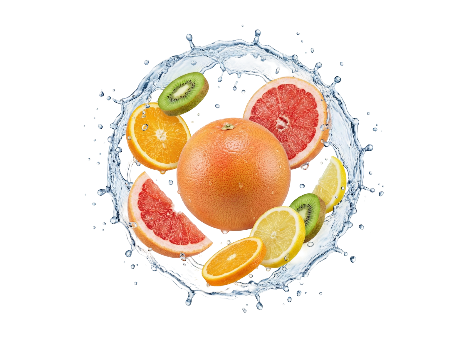 Citrus Mixed Fruits Water Splash Ring Transparent Background