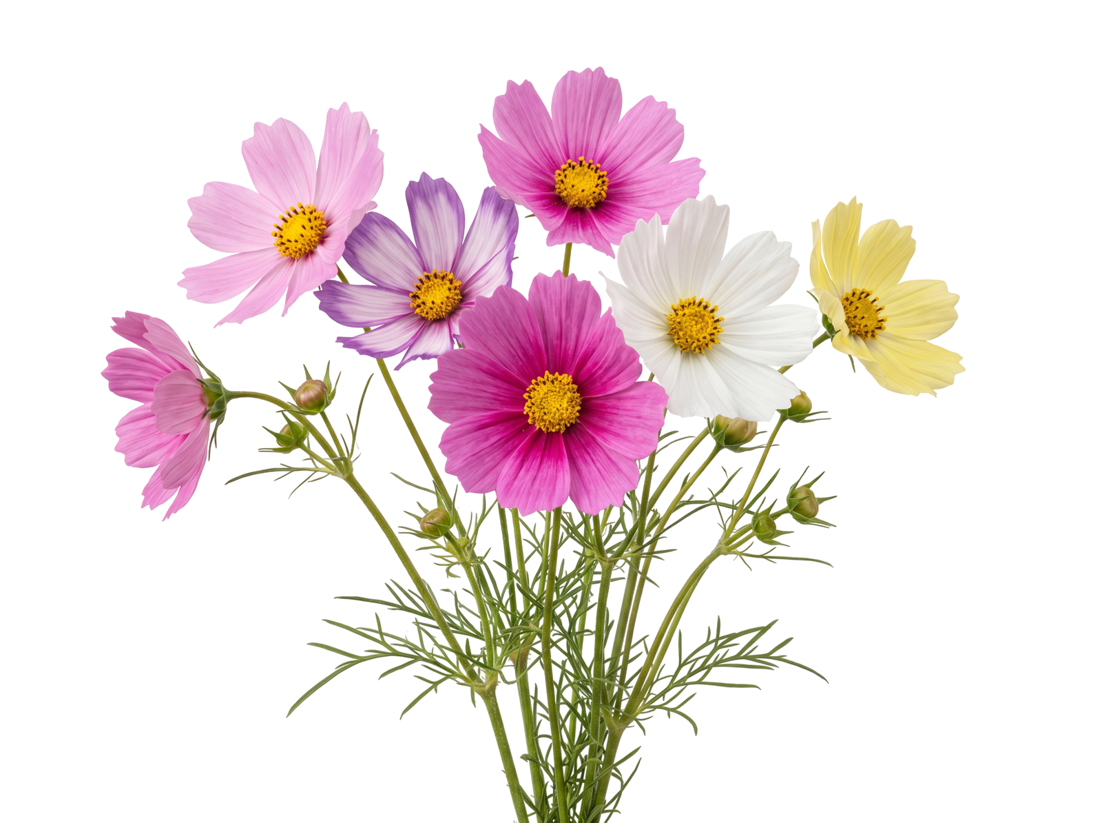 Colorful Cosmos Flowers Bouquet Fresh Blossom Transparent Background