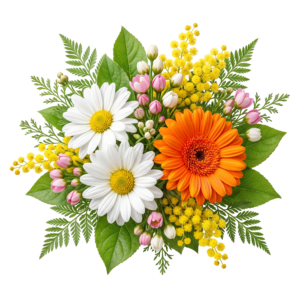 Colorful Daisy and Gerbera Flower Bouquet Transparent Background