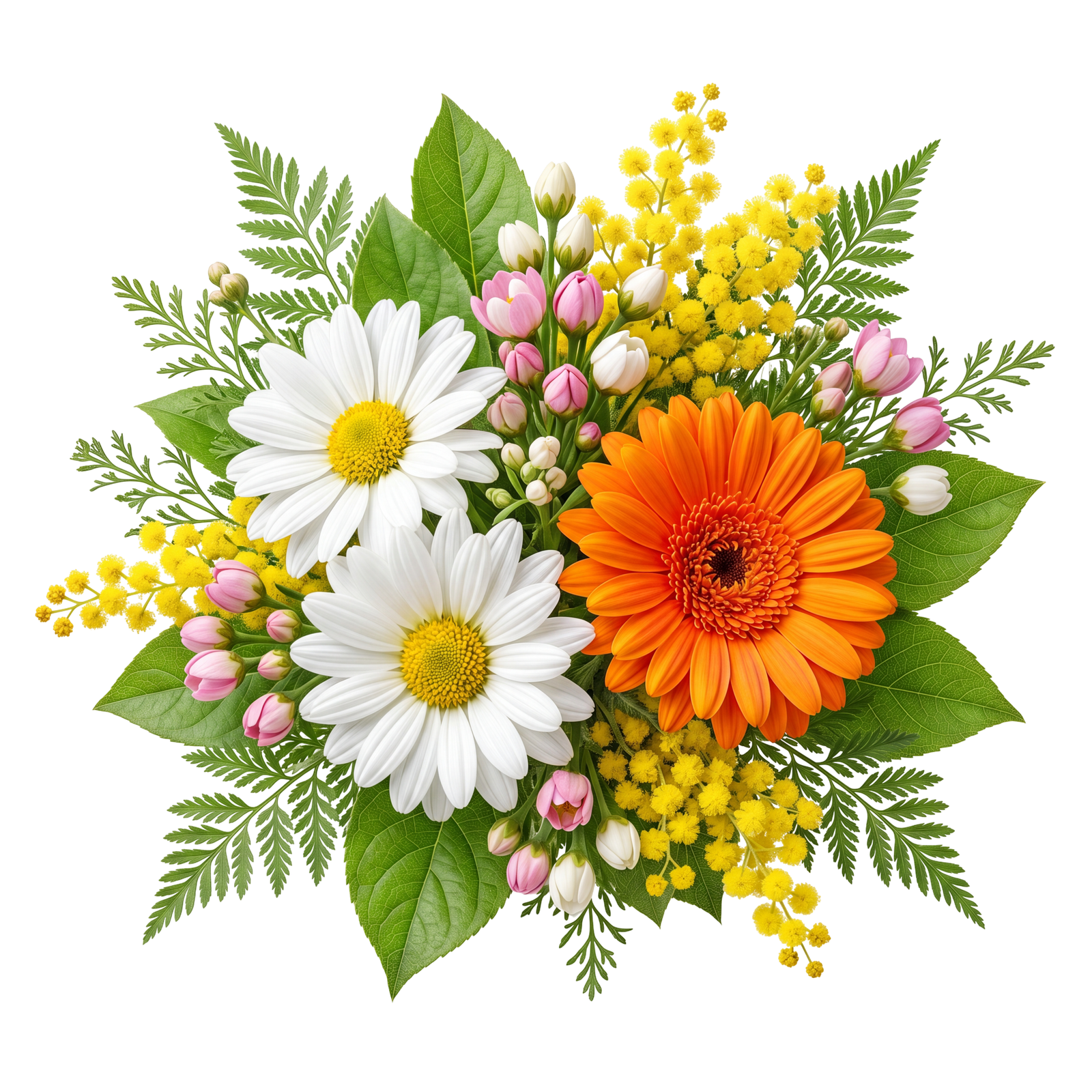 Colorful Daisy and Gerbera Flower Bouquet Transparent Background