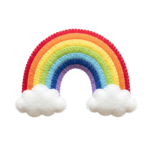 Colorful Felt Rainbow with White Clouds Transparent Background