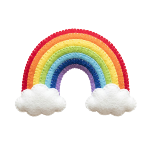 Colorful Felt Rainbow with White Clouds Transparent Background