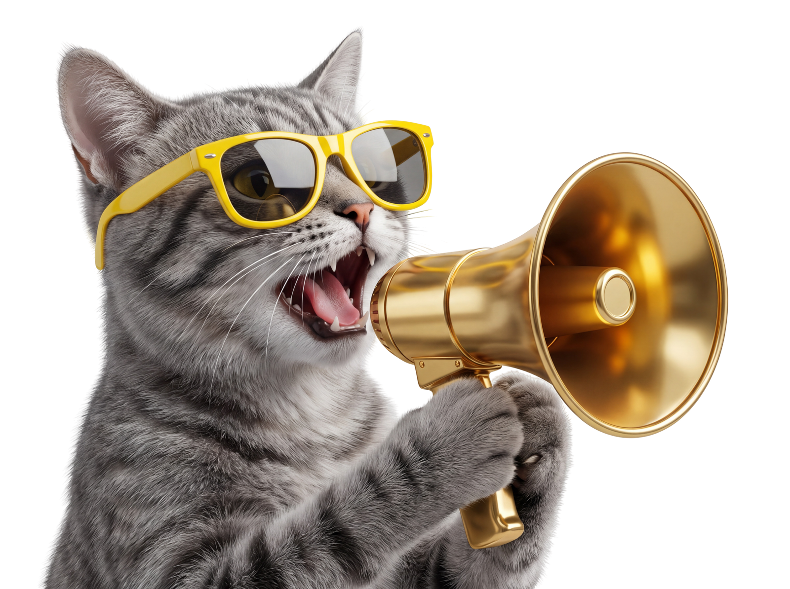 Cool Cat with Sunglasses Megaphone Isolated