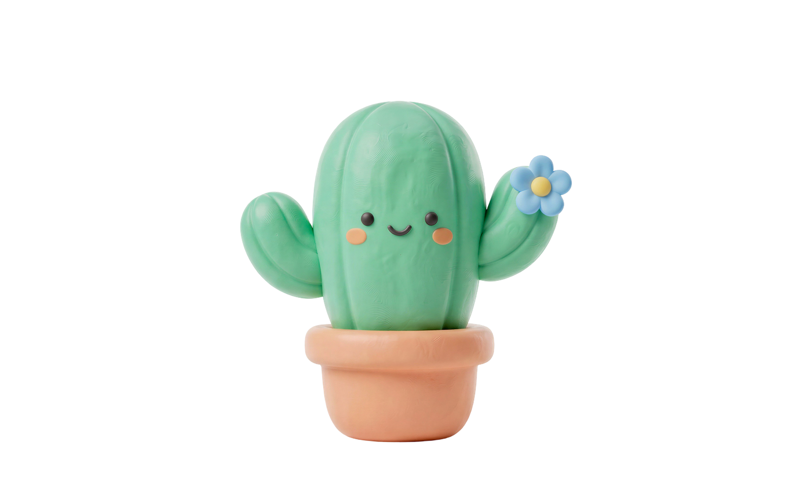 Cute 3D Clay Cactus Plant in Pot Transparent Background