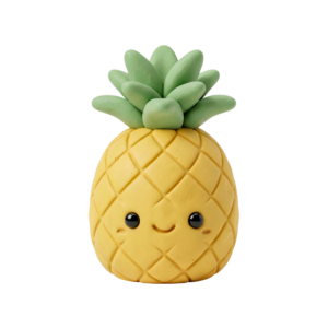 Cute 3D Clay Pineapple Fruit Character Transparent Background