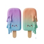 Cute 3D Melting Popsicle Ice Cream Pair Transparent Background