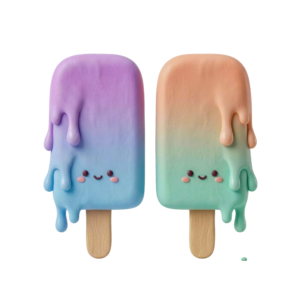 Cute 3D Melting Popsicle Ice Cream Pair Transparent Background