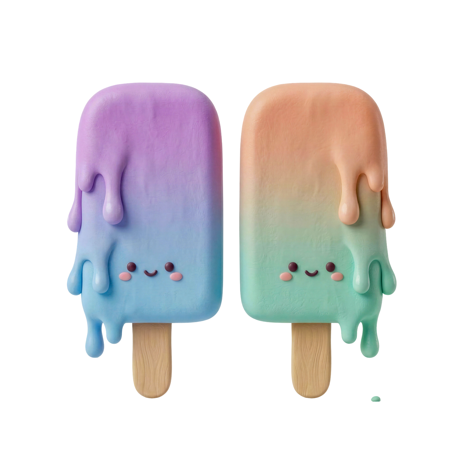 Cute 3D Melting Popsicle Ice Cream Pair Transparent Background