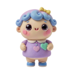 Cute 3D Pastel Girl Doll Figure Transparent Background