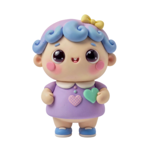 Cute 3D Pastel Girl Doll Figure Transparent Background