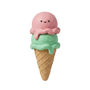Cute 3D Pink Clay Ice Cream Cone Character Transparent Background