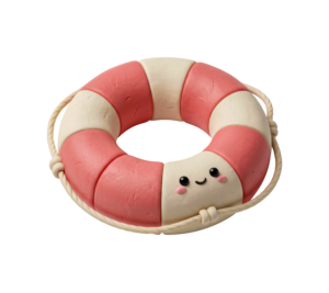 Cute 3D Pink Lifebuoy Swim Ring Character Transparent Background