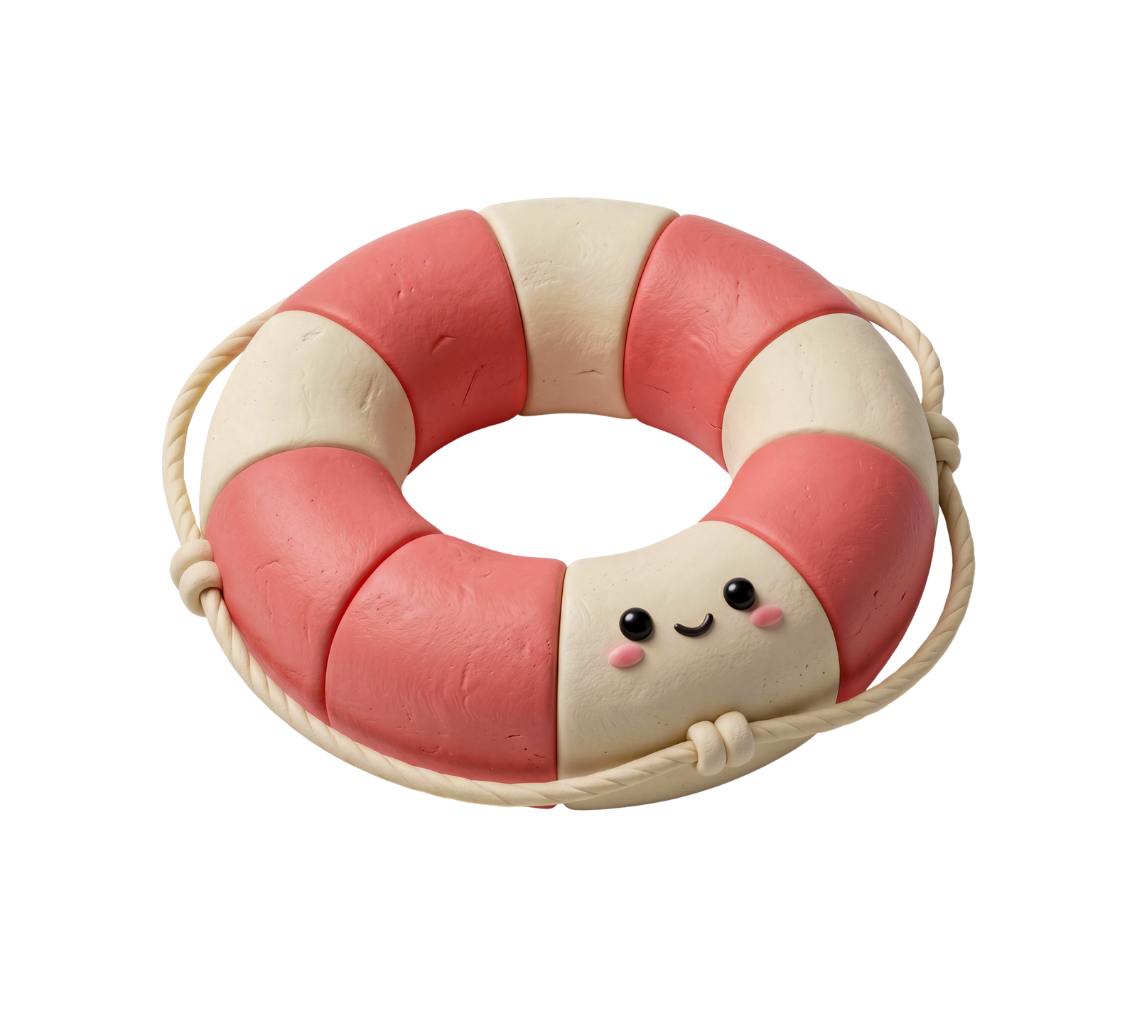 Cute 3D Pink Lifebuoy Swim Ring Character Transparent Background
