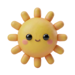 Cute 3D Yellow Sun Character Transparent Background