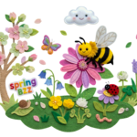 Cute Bee Flying Over Spring Flowers Transparent Background