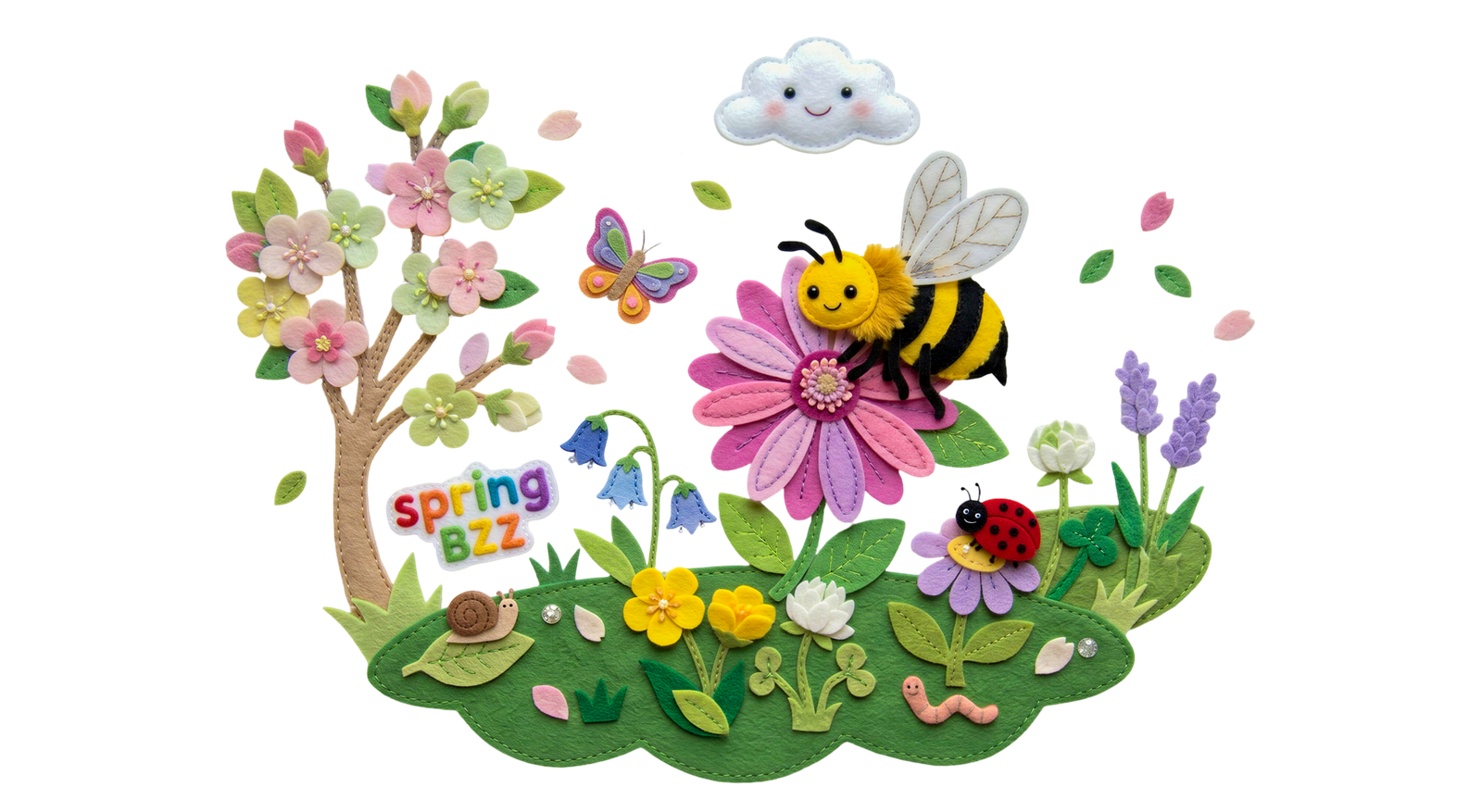 Cute Bee Flying Over Spring Flowers Transparent Background