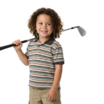 Cute Boy Holding Golf Club Smiling Transparent Background