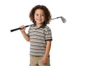Cute Boy Holding Golf Club Smiling Transparent Background