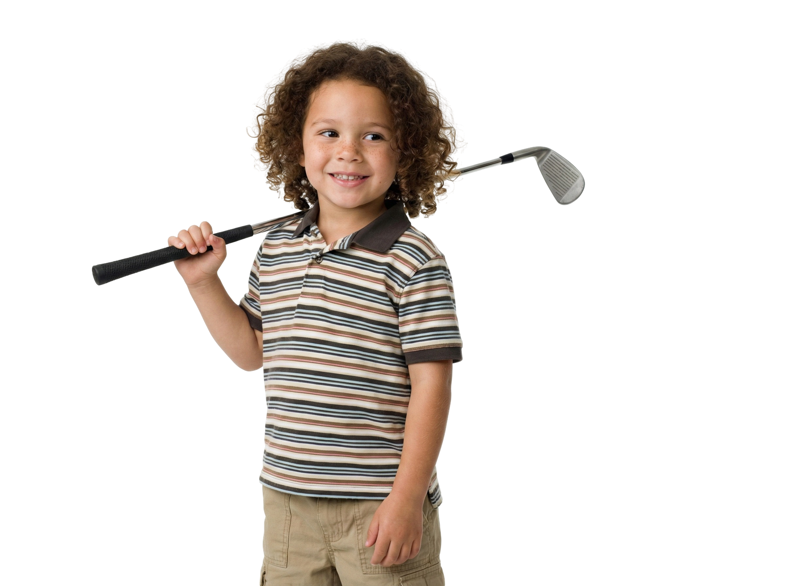 Cute Boy Holding Golf Club Smiling Transparent Background
