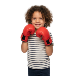Cute Child Wearing Red Boxing Gloves Transparent Background