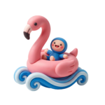 Cute Flamingo Float with Baby Toy 3D Transparent Backgroun