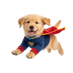 Cute Golden Retriever Puppy In Superhero Costume Isolated