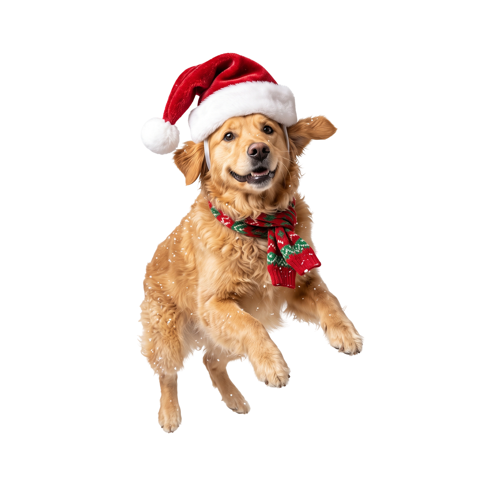 Cute Golden Retriever Puppy with Santa Hat Isolated