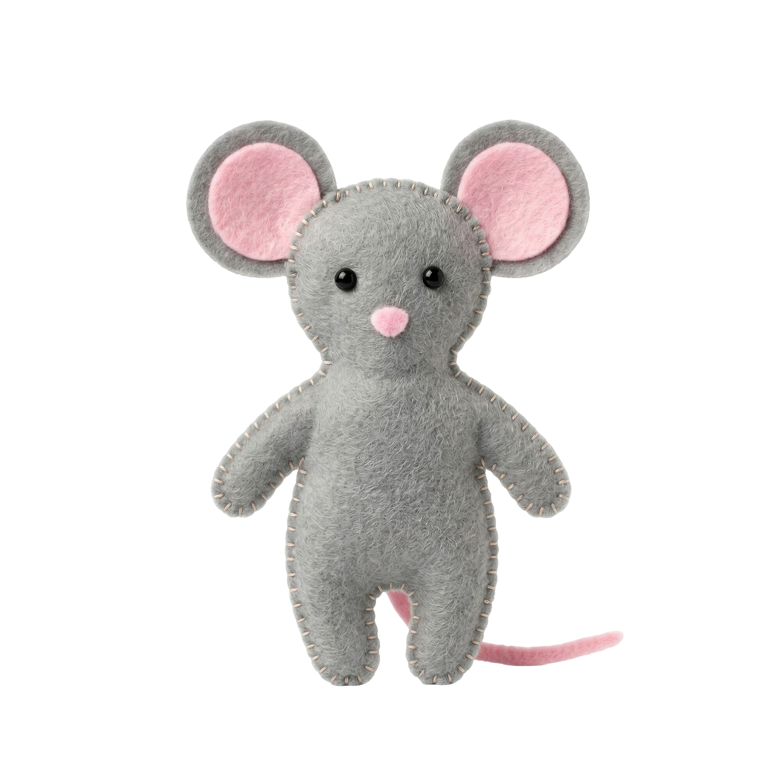 Cute Grey Felt Mouse Toy Character Transparent Background