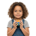 Cute Little Girl Holding Colorful Ball Smiling Transparent Background
