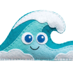 Cute Ocean Wave Character Felt Patch Transparent Background