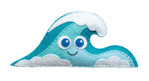 Cute Ocean Wave Character Felt Patch Transparent Background