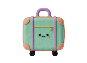 Cute Pastel Travel Suitcase Luggage 3D Transparent Background