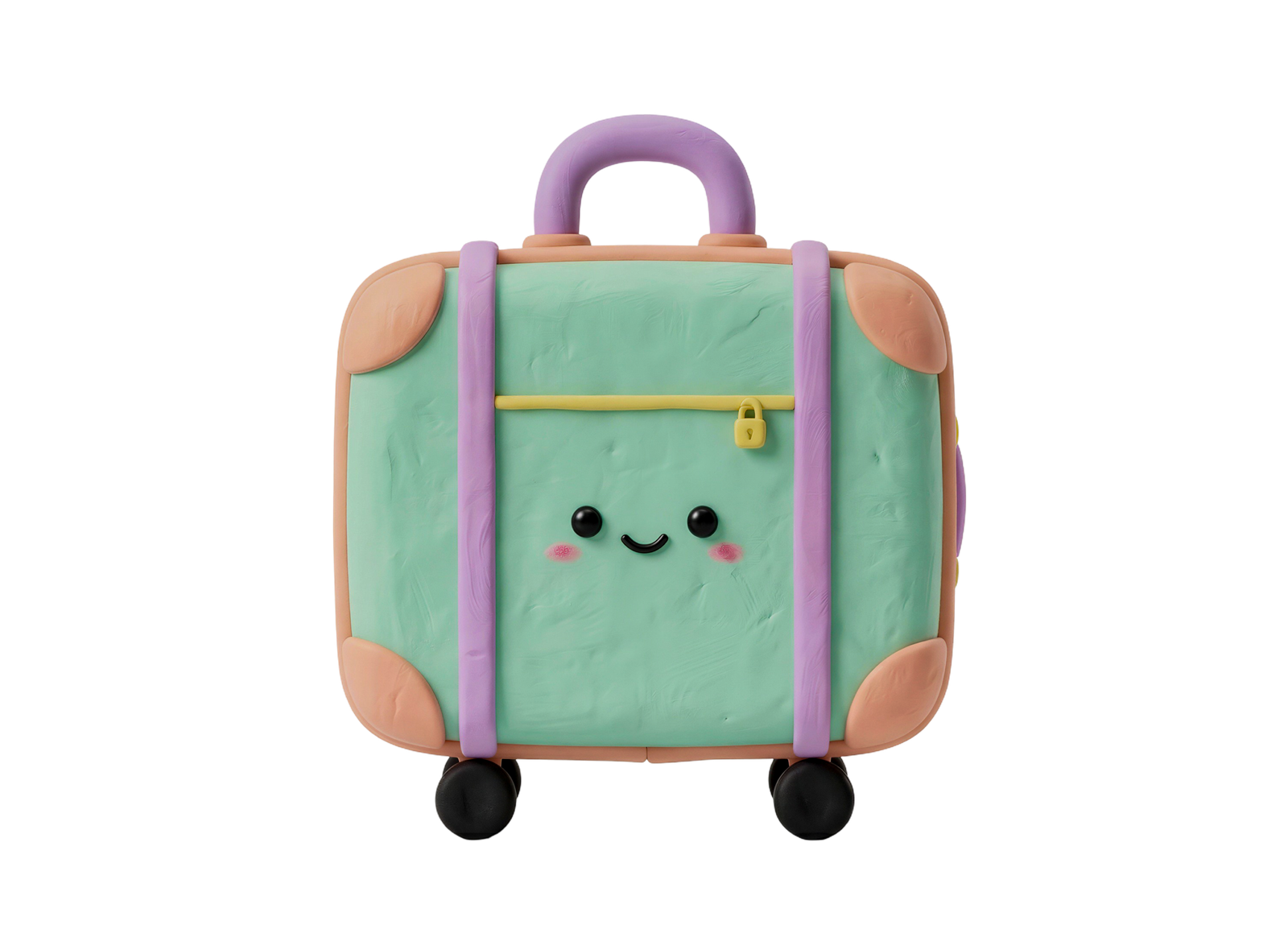 Cute Pastel Travel Suitcase Luggage 3D Transparent Background