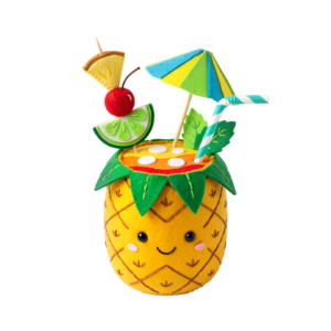 Cute Pineapple Cocktail Drink Character Transparent Background