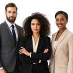 Diverse Business Team Standing Confident in Suits Transparent Background