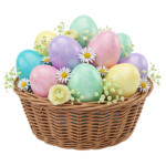 Easter Eggs Basket with Spring Flowers Transparent Background