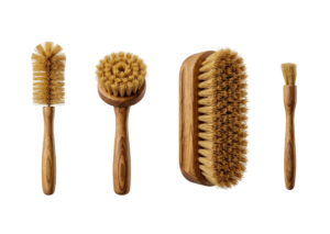 Eco Wooden Cleaning Brushes Set Isolated