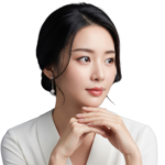Elegant Asian Woman Resting Chin on Hands Portrait Transparent Background