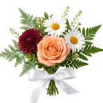 Elegant Rose and Daisy Flower Bouquet with Ribbon Transparent Background