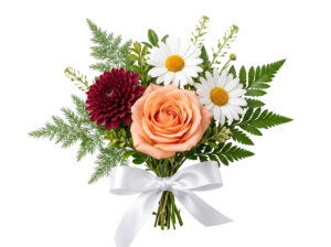 Elegant Rose and Daisy Flower Bouquet with Ribbon Transparent Background