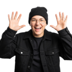 Excited Man Raising Both Hands Surprised Expression Transparent Background