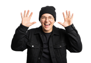 Excited Man Raising Both Hands Surprised Expression Transparent Background