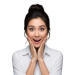 Excited Surprised Asian Woman Touching Face Transparent Background