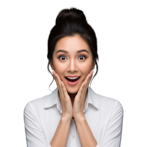 Excited Surprised Asian Woman Touching Face Transparent Background