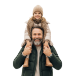 Father Carrying Little Daughter on Shoulders Smiling Transparent Background