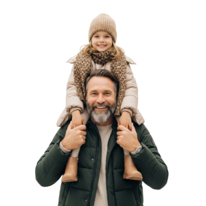 Father Carrying Little Daughter on Shoulders Smiling Transparent Background