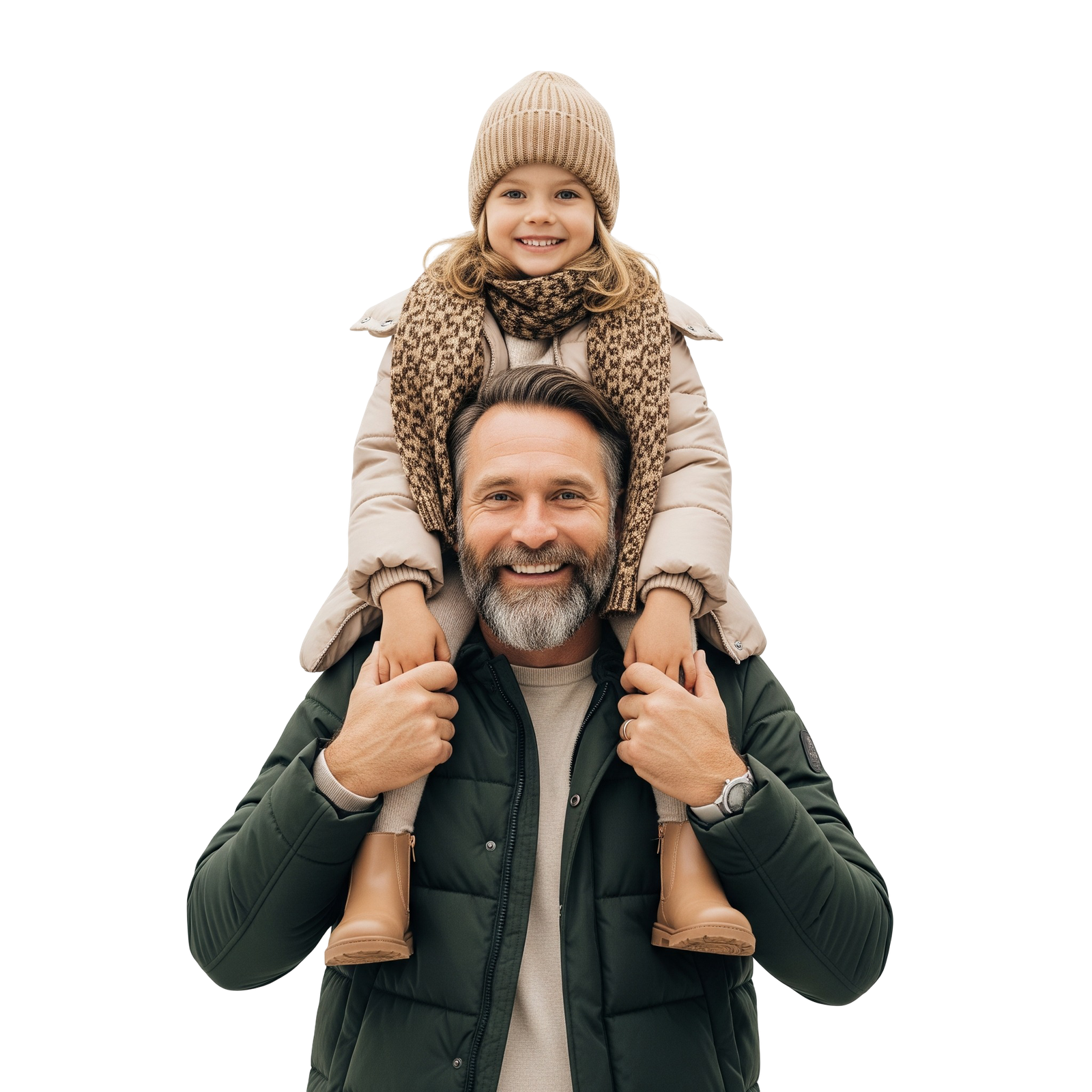 Father Carrying Little Daughter on Shoulders Smiling Transparent Background